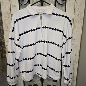 Crown & Ivy White And Navy  Quarter-Zip Sweatshirt